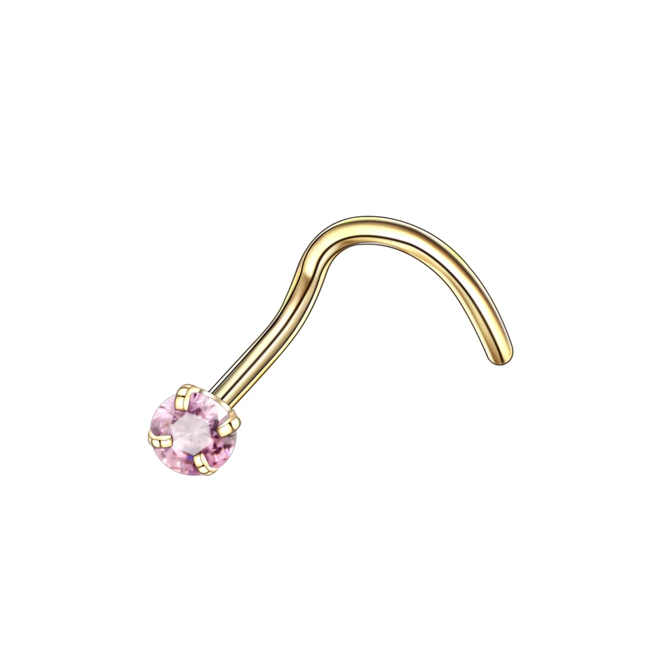Gold v Pink 1 шт. 20 г Топ 2,5 мм украшение с цирконием Носовая кость пирсинг серьги анодированный серебряного цвета золотой цвет нос кольцо зубец CZ Нос ювелирные изделия 20 г - Окраска металла: Gold v Pink