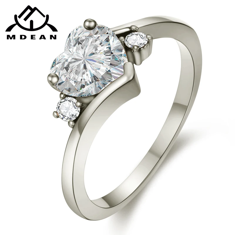 MDEAN White Gold Color Engagement Rings For Women Heart AAA Zircon Jewelry Fashion Wedding Ring Size 5-12 H999 | Украшения и