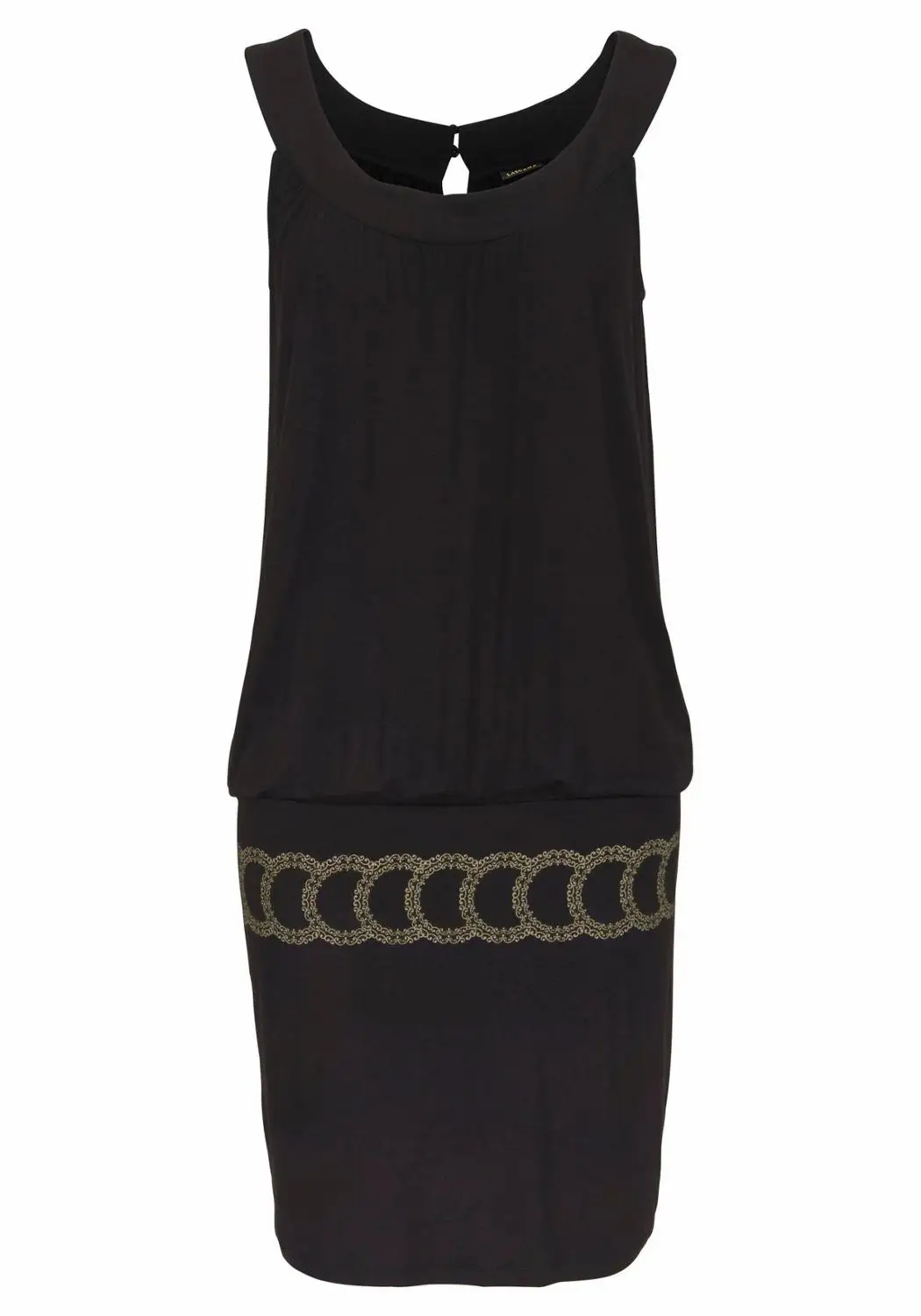 Женское Повседневное платье без рукавов однотонное черное ажурное с круглым