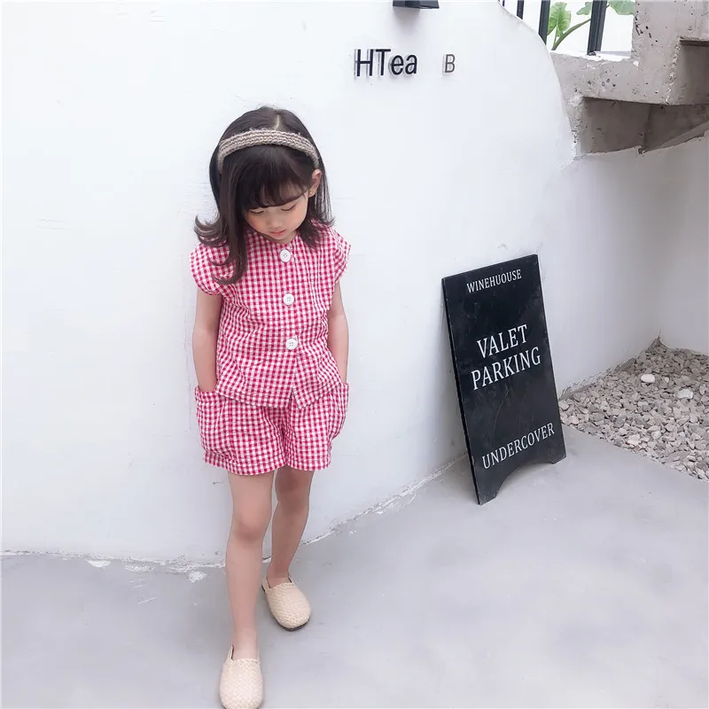 Новое поступление летние комплекты одежды в Корейском стиле клетчатая рубашка с