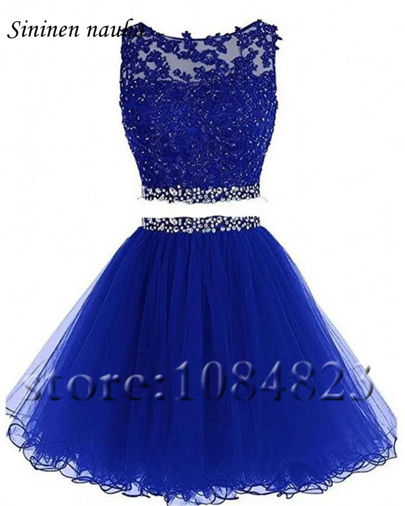 royal blue 2 шт. Короткие Выпускной Вечеринка платье для выпускного вечера платья Juniors A Line прозрачная ткань с аппликацией и стразами коктейльный большого размера Vestidos De Festa 10 - Цвет: royal blue