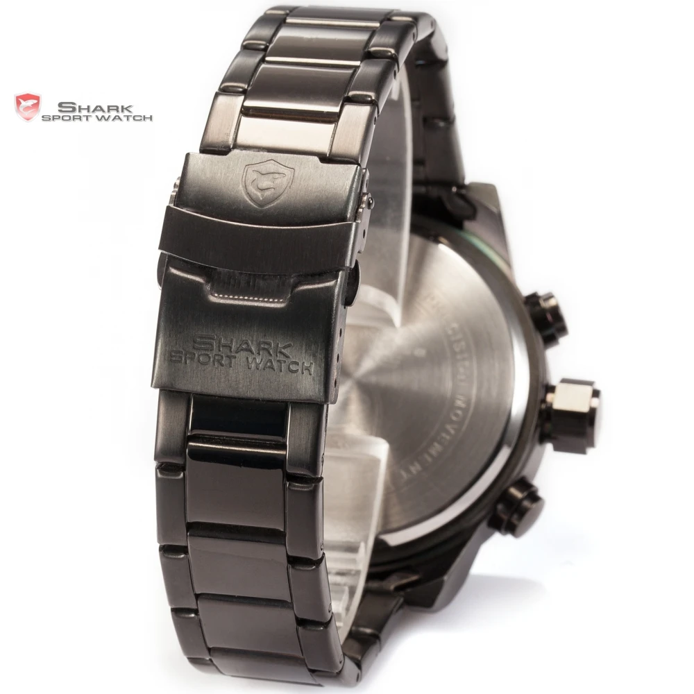 Акула часы люксовый бренд мужчины Relogio двойной время дата день из нержавеющей