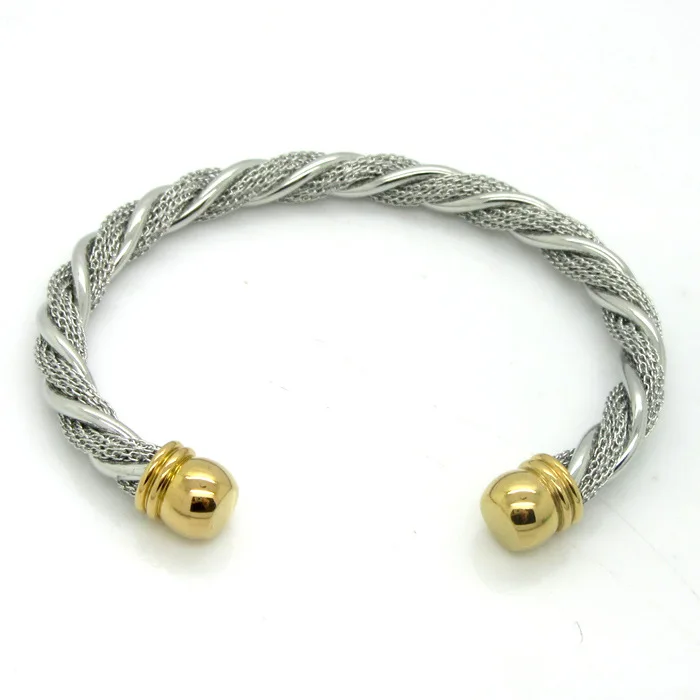 Фешен Твистед Ретикуляр Браслет Цвет Золото Из Нержавеющей Стали Открытая Застежка Проволочная Сетчатая Цепочка Браслеты-Зажимы Ювелирные Изделия.