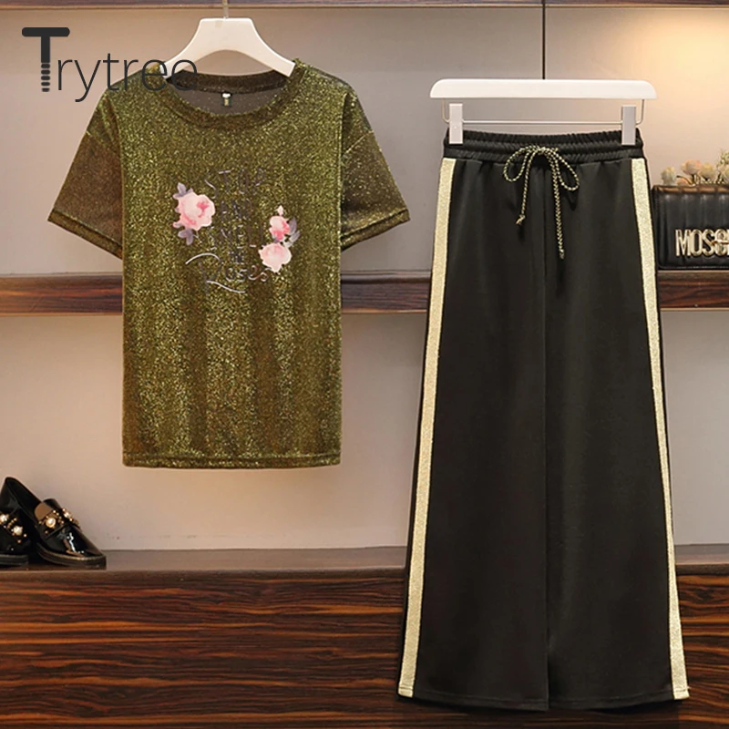 Trytree/летний женский комплект из двух предметов повседневный блестящий топ с