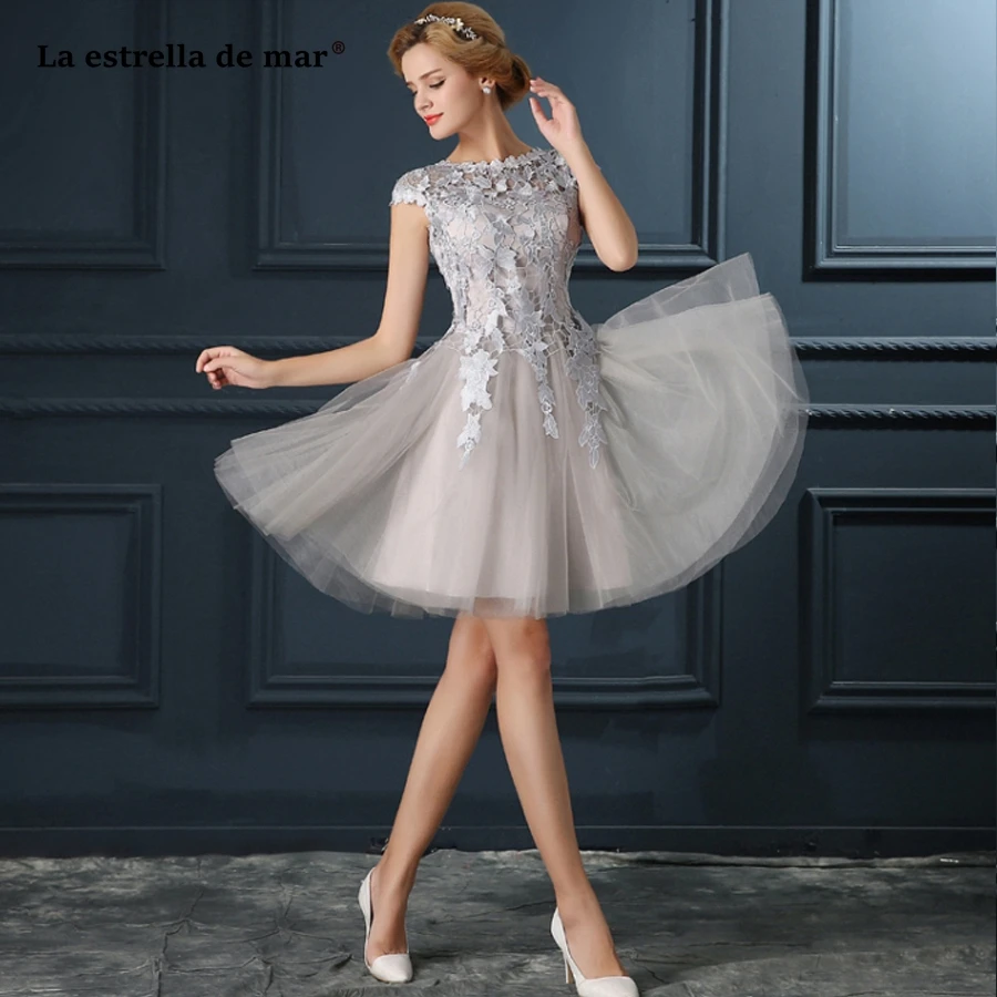 Vestido коктейльное новинка из кружева, с вырезом на шее с короткими рукавами трапециевидной формы Серебро Цвет персиковый, красное платье для вечеринки короткое sukienka koktajlowa