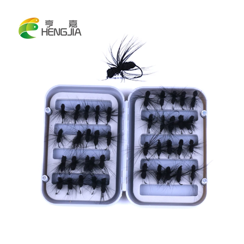 

HENGJIA 32pcs flying ant hooks black red hard single fishhooks trout pesca fishing tackles