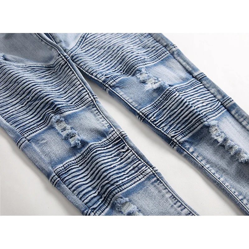 ZYFPGS Для мужчин рваные Levi's Зауженные Джинсы Эластичность отверстия прямо