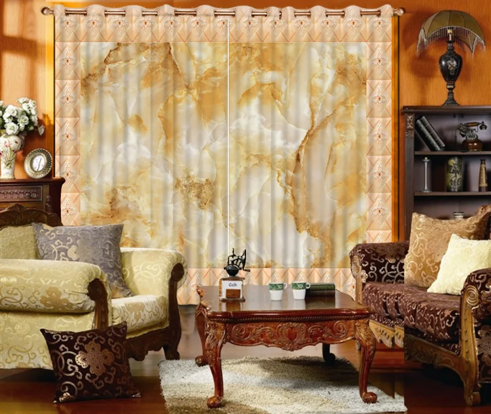 European Style Marble Pattern 3D Curtains For Living Room Bedroom Home Decoration Custom Blackout Shading Window Curtain Drapes | Дом и сад