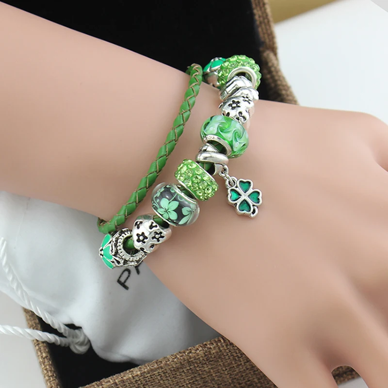 ANNAPAER Fit Кожаный браслет и с листьями стеклянные бусины Россия Беларусь