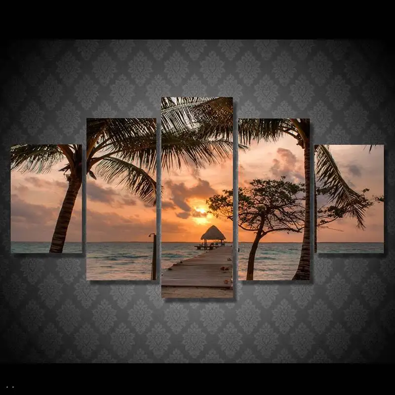 Hd Печатный плиаж песок палми Пирс небо живопись холст печать Декор помещения