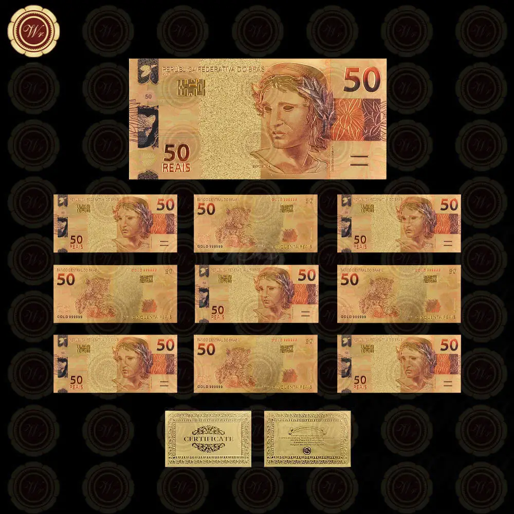 WR 10 шт./компл. банкнот Бразилия золото банкнот 2,5, 10,20 50100 счета поддельные деньги Банкноты купюр Бумага деньги Коллекционные вещи подарок - Цвет: 10 pcs 50