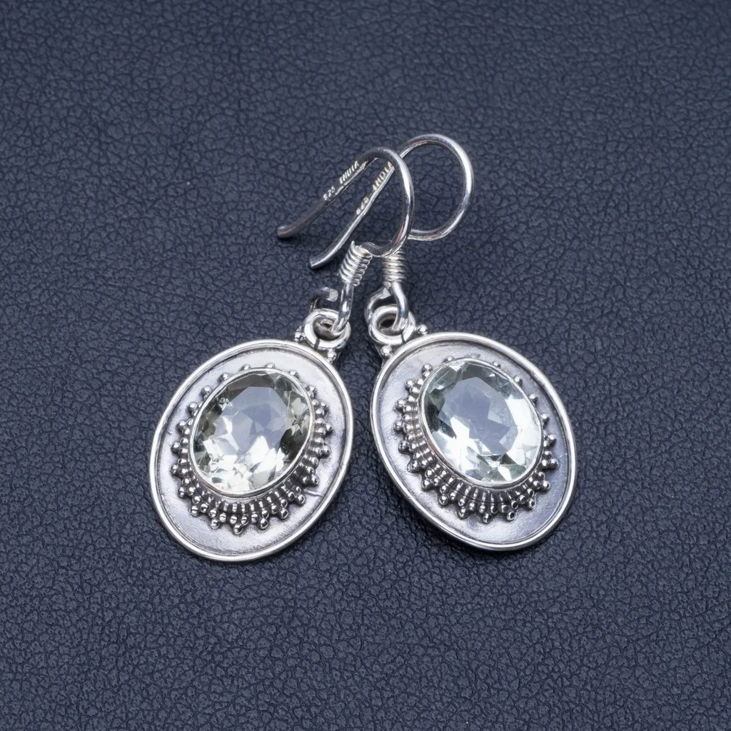 Серьги из серебра 925 пробы с натуральным зеленым аметистом 1 1/4 дюйма Q1428 |