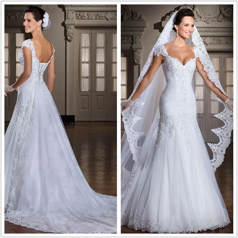 Новое Прибытие vestido де noiva 2016 Sexy кружева свадебное платье Аппликации Рукавов