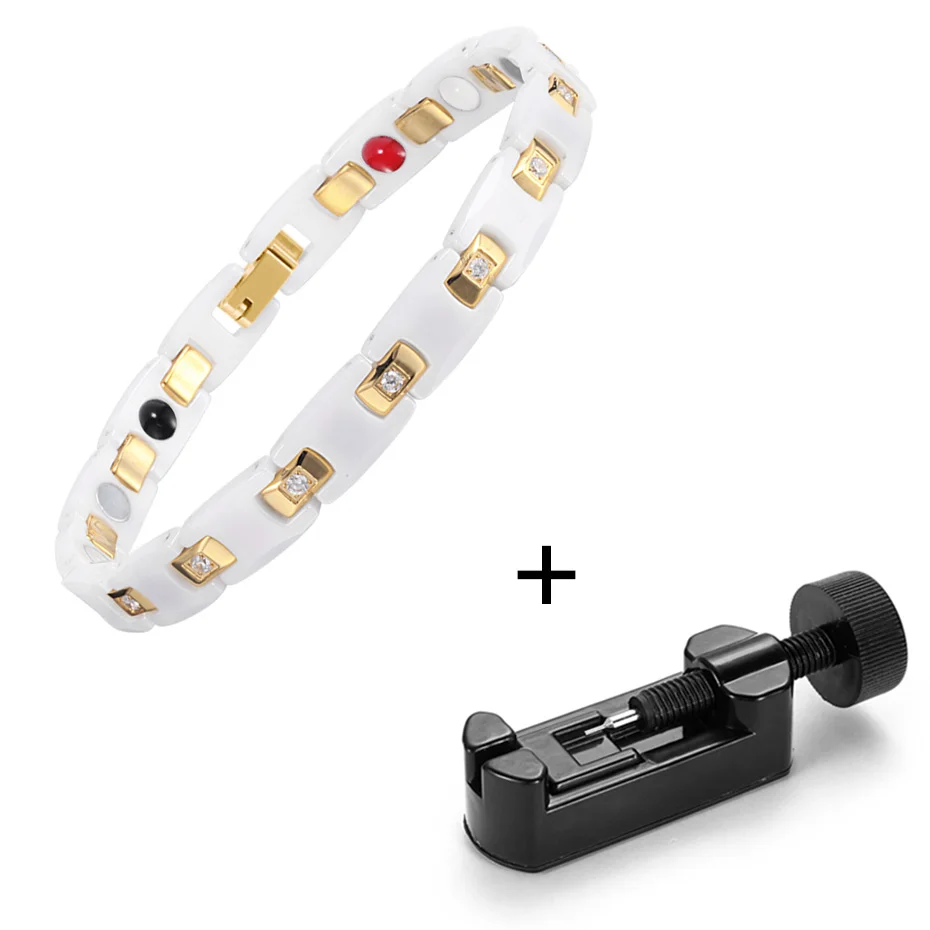 RainSo золото platef для женщин Jewelry Магнитный Керамика браслет с здоровья элементы Магнитный best подарок для ORB-116WG - Окраска металла: Bracelet with adjust