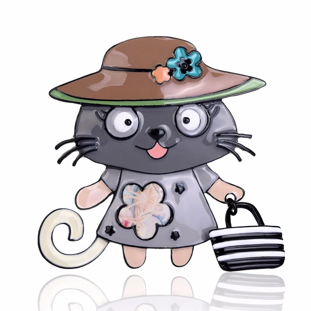 Эмалированная булавка для одежды аксессуары женщин милый кот с сумкой броши