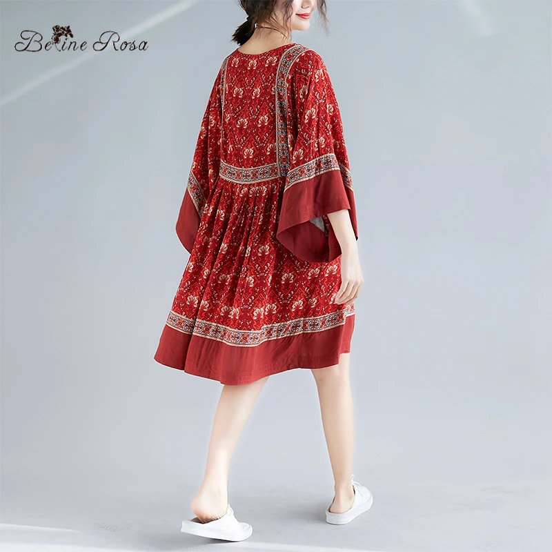 BelineRosa 2019 Women's Bohemian Dresses Retro Palace Style Red Large Size Dress Big Sizes Women Clothing XMR00099 | Женская одежда