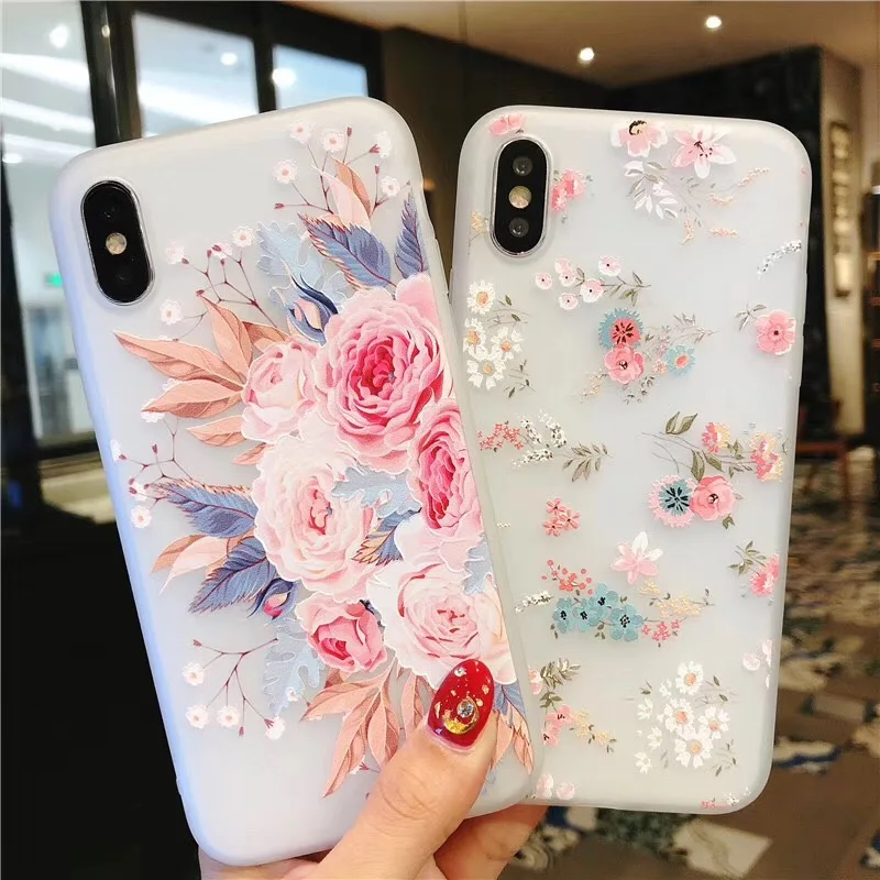 KISSCASE 3D рельеф с цветочными принтами приталенное Girly силиконовый чехол для iPhone XS Max