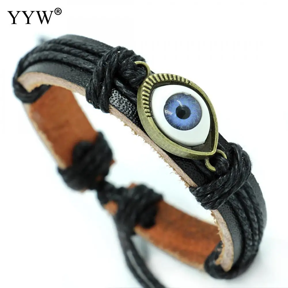 Мужской и женский кожаный браслет с подвеской изображением сглаза | Украшения