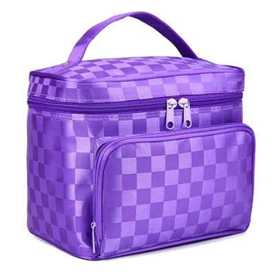 purple plaid Фиолетовая Женская Полосатая косметичка большая Вместительная дорожная косметичка однотонная клетчатая женская косметичка дропшиппинг - Цвет: purple plaid