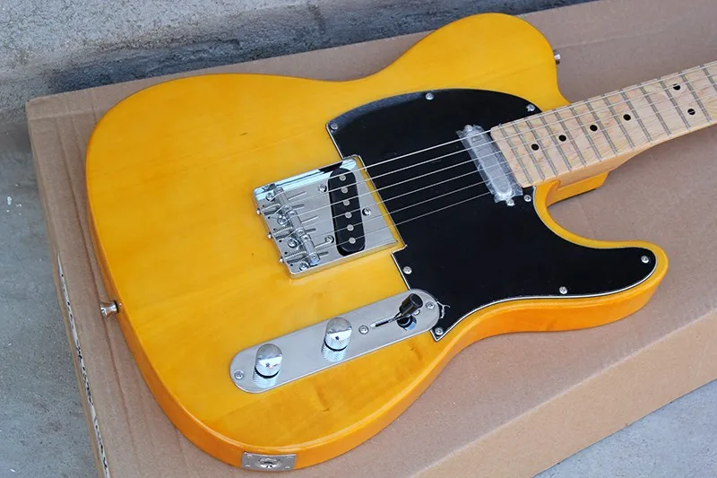 

Special price Wholesale Factory custom yellow body electric guitar with black pickguard,chrome hardware,can be customized