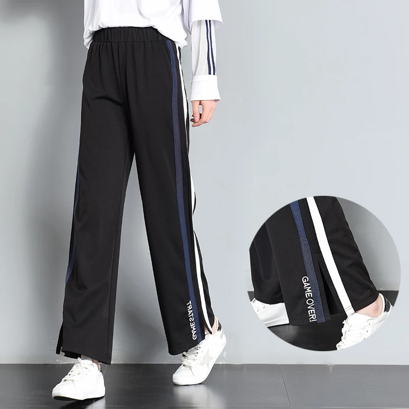 M-2XL осень Для женщин повседневные штаны модные Side Striped письмо шаровары леди