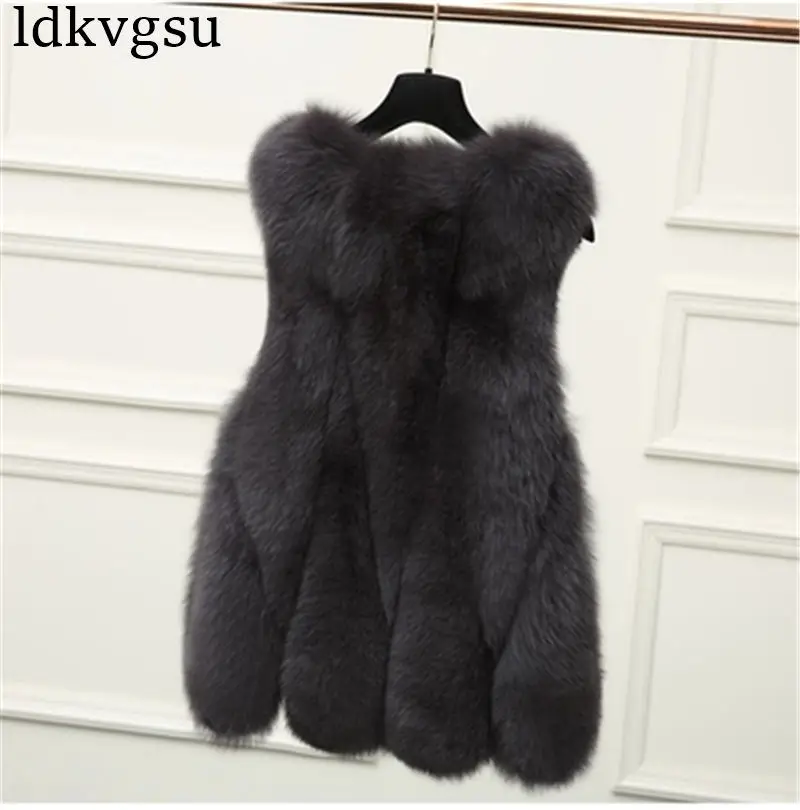 deep gray Новинка, пальто размера плюс 4XL, осенне-зимнее пальто из искусственного лисьего меха, жилет из меха, женские меховые жилеты, модные роскошные женские куртки, меховые пальто V19 - Цвет: deep gray