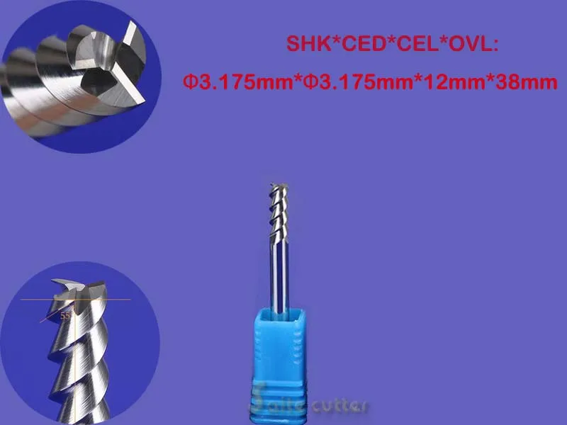 Herramienta de fresado de Metal, aluminio, cobre, HRC55, 1/8x12mm, CNC 3, tres ranuras 3f, enrutador en espiral, 5 unidades