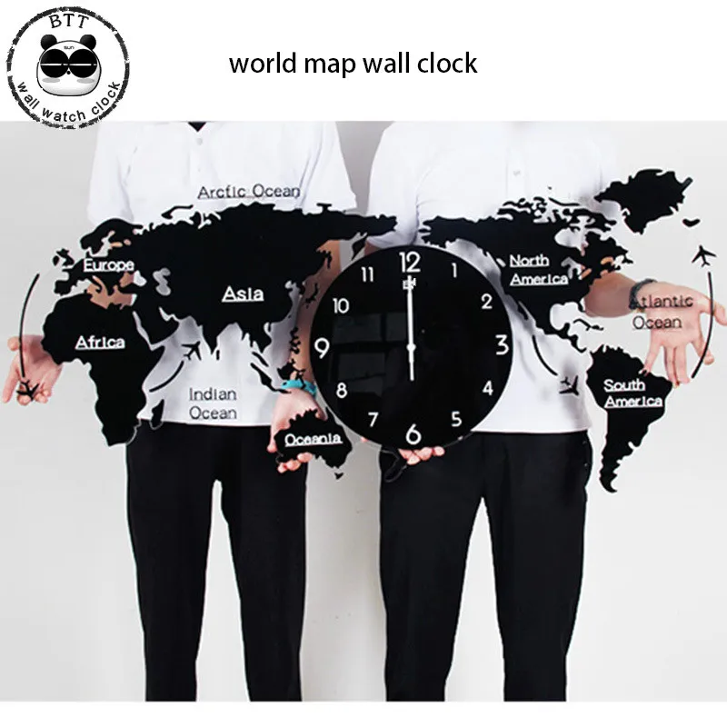 

Creative 3D World Map Large Wall Clock Plane Modern Design Acrylic Ultra Quiet Large Decorative wall clock