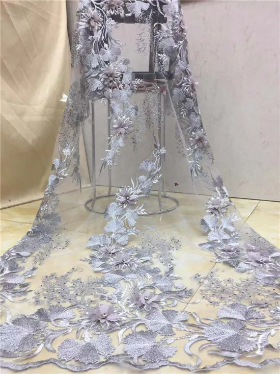 Кружевная ткань 3D 5 ярдов модная светло голубая африканская кружевная 2019