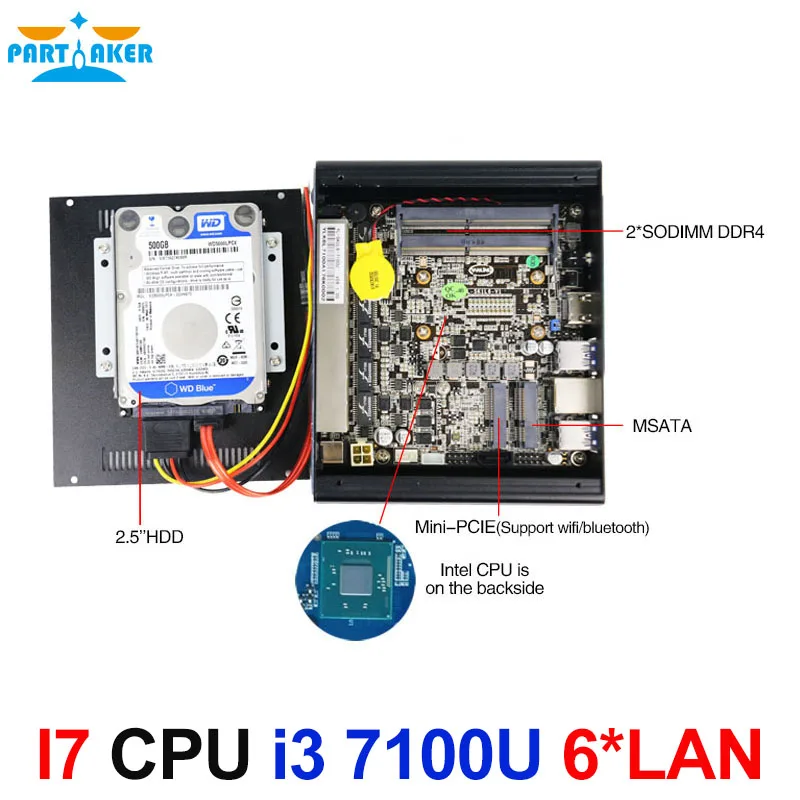 Verkauf 6 Ethernet LAN Fanless Pfsense Mini PC Intel Kabylake Core I3 7100u DDR4 Ram AES-NI Linux Server Firewall Computer Für Fenster 10