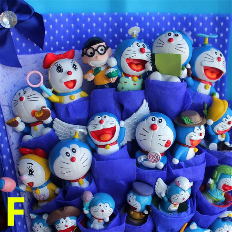 Мини ПВХ Doraemon Цветы Букет Искусственные розы цветок из искусственного шелка подарок Букеты Свадебные День Святого Валентина игрушки довольно люблю