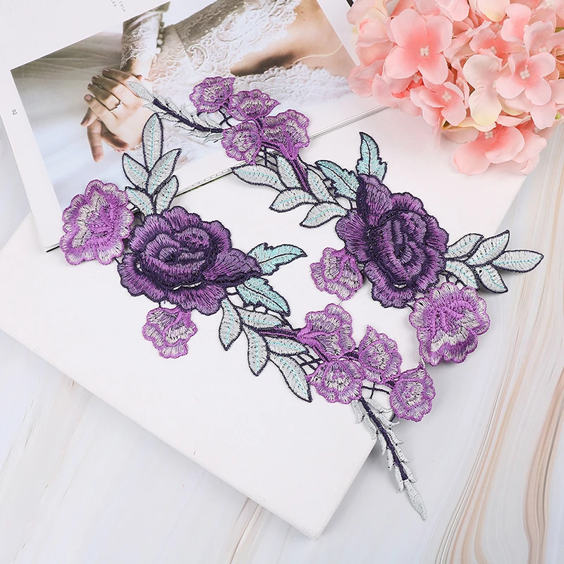 2 шт./компл. патчи с вышивкой фиолетовых цветов наклейки для одежды искусственные