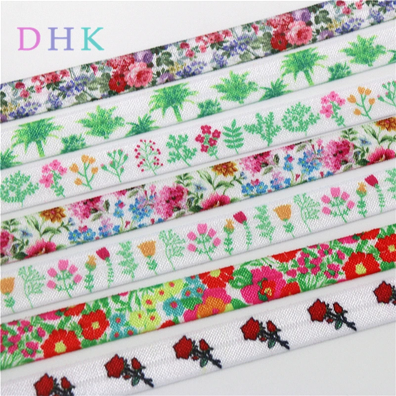DHK 5/8 'Ƌ ярдов с цветочным принтом Сложите эластичный враг стрейч лента hairbow
