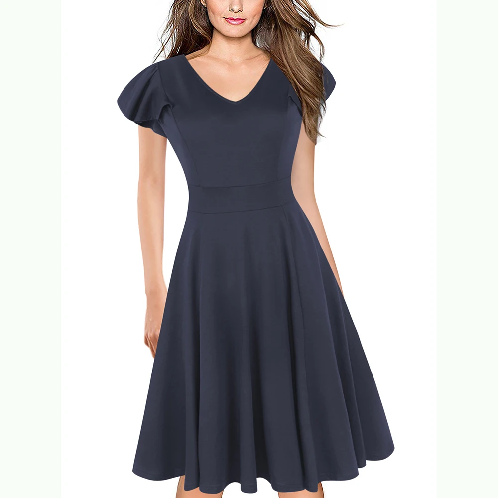 Berydress V Neck Butterfly Sleeve Fit and Flare Women Dress Empire Waist Green Midi Vestidos Casual Yellow Summer Dresses 2018 | Женская