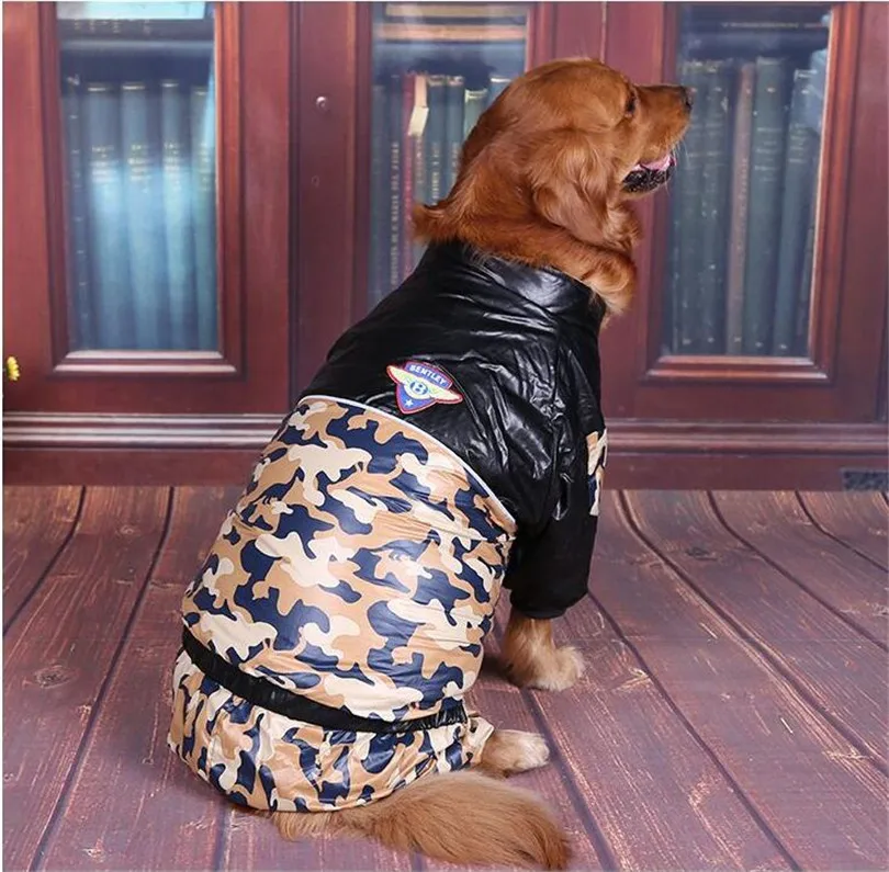 PU sleeve stitching Big dog coat warm Thick Camouflage dog clothes for large dogs dog jumpsuit windbreaker parka para perro - Цвет: Khaki Camouflage
