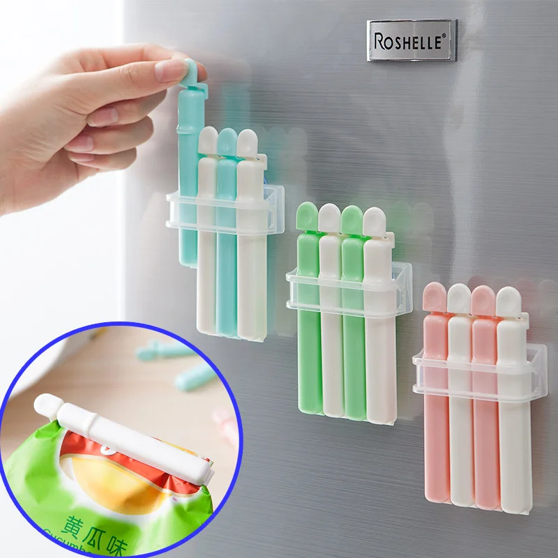 4 pcs/Set New Style Suction Cup Snacks Food Bag Sealing Preservation Clips can be stored Vacuum Resealer Kitchen Storage | Дом и сад