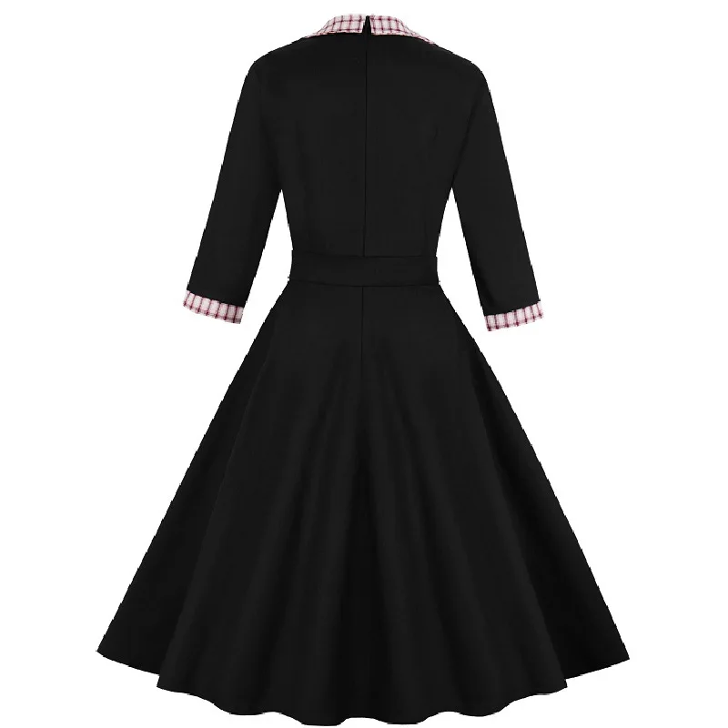 4XL размера плюс, Осень-зима, винтажные новые женские платья, горячая Распродажа, 3XL, большой размер, на пуговицах, пэчворк, 3/4 рукава, свободное платье
