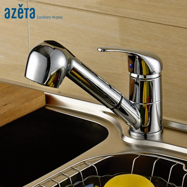 Contemporary Style Brass Chrome Plated Pull out Kitchen Mixer Tap Single Handle Deck Mounted Kitchen Faucet MK2908