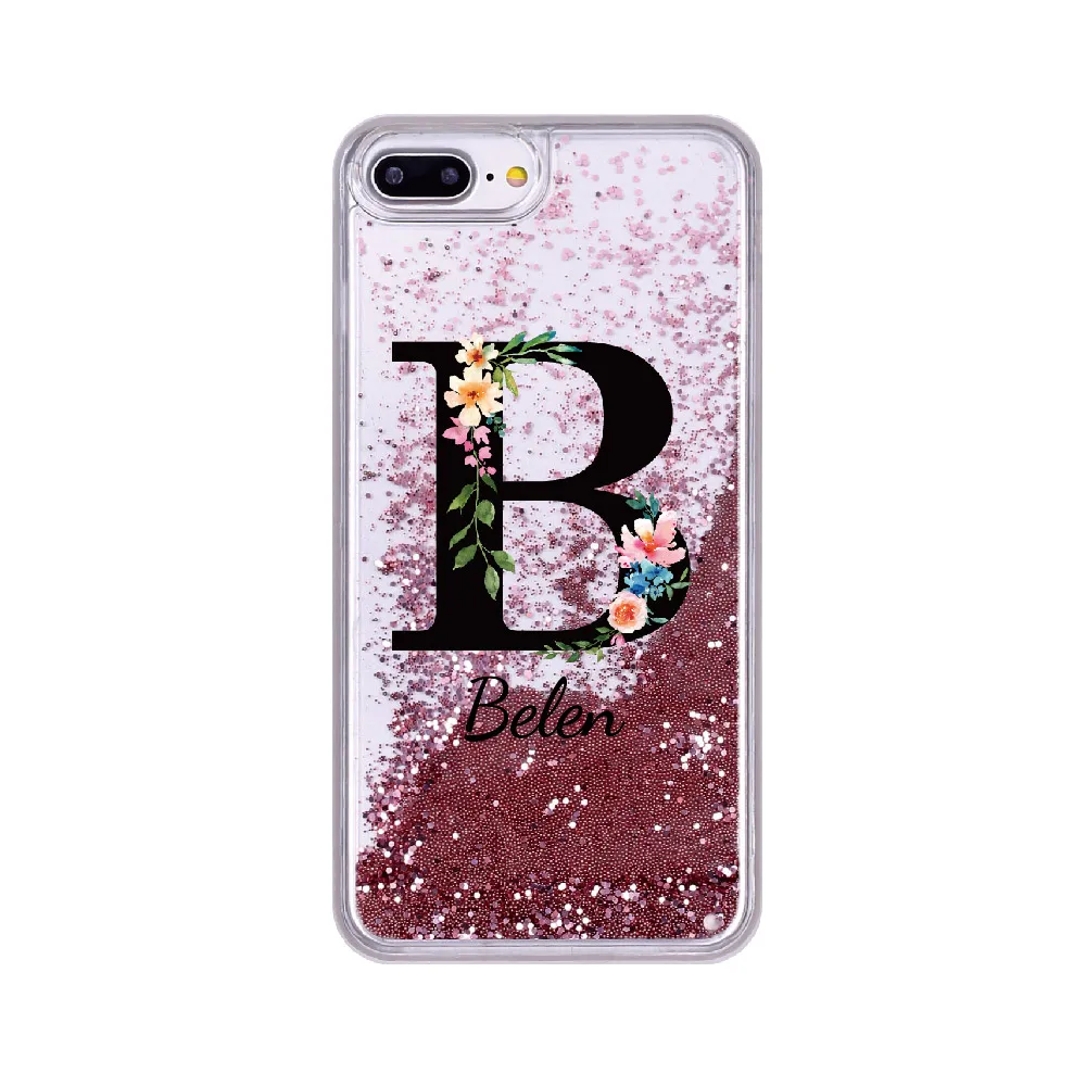 Black-Rose Gold Текст на заказ, блестящий Блестящий розовый золотой цветочный мягкий чехол для телефона для iPhone 11 Pro Max6S XS Max 7 7Plus 8 8Plus X - Цвет: Black-Rose Gold