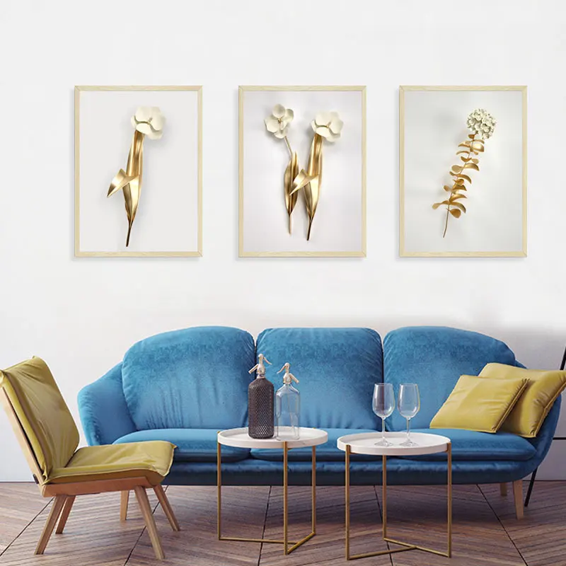 Рамка с имитацией 3D золотой белый цветок стикер на стену гостиная украшение для