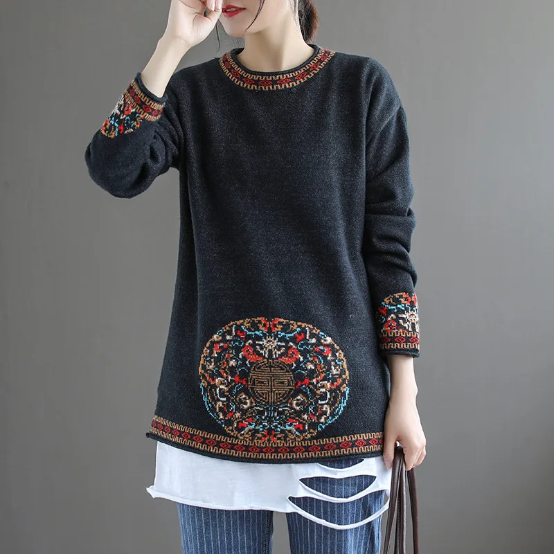 Женский вязаный джемпер Max LuLu зимний теплый пуловер в китайском стиле с принтом