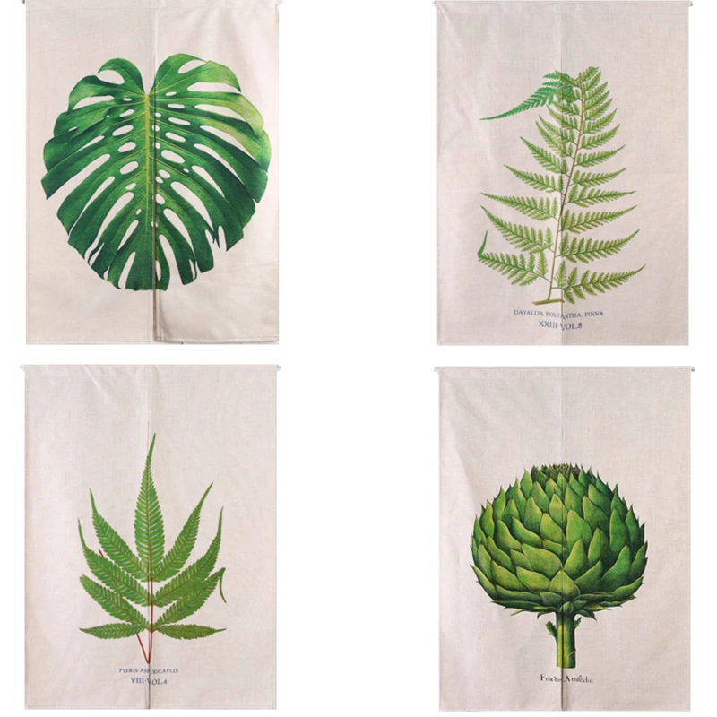 Тропические Зеленые растения лист занавес Monstera Pteridium Telopea Noren льняная дверь кухня для спальни Гостиная японский гобелен