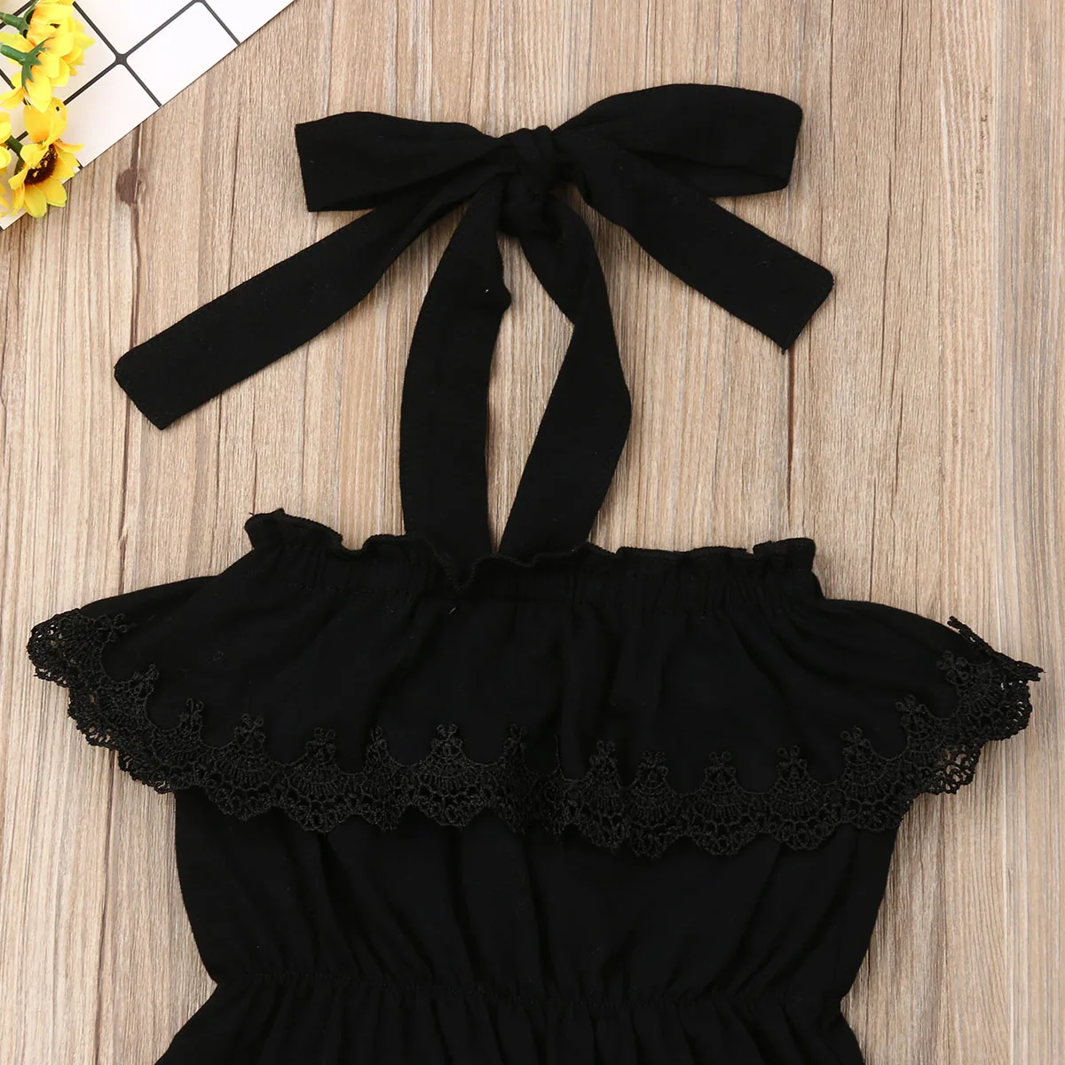 Новый летний модный кружевной комбинезон с открытыми плечами и оборками для