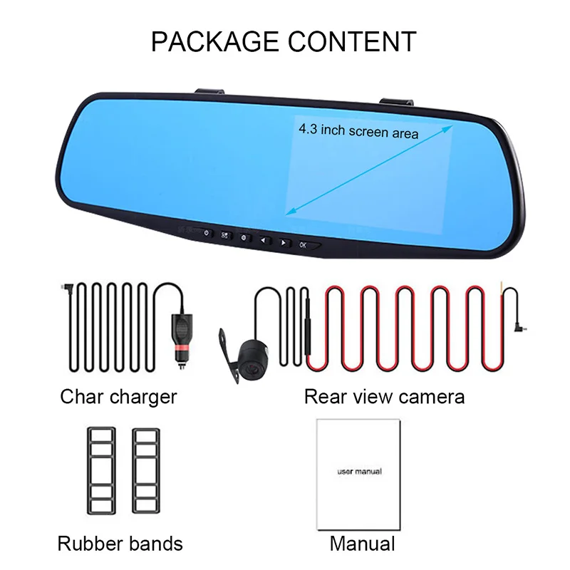 Автомобильный видеорегистратор Hoomall с двумя объективами зеркало заднего вида Full