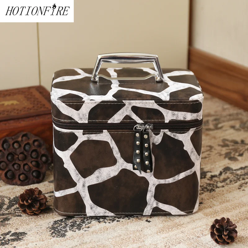 

New Women Box Large Capacity Zebra Giraffe Leopard Grain Zipper PU Cosmetic Case Portable Waterproof Travel Make Up Bags