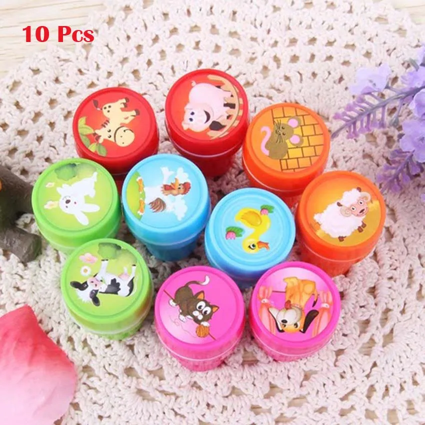 Farm animals Pcs Детский штамп Микки принцесса мультфильм Stamper детей на заказ пластиковая резиновая Самостоятельная Заправка чернилами игрушечные печати - Цвет: Farm animals Pcs