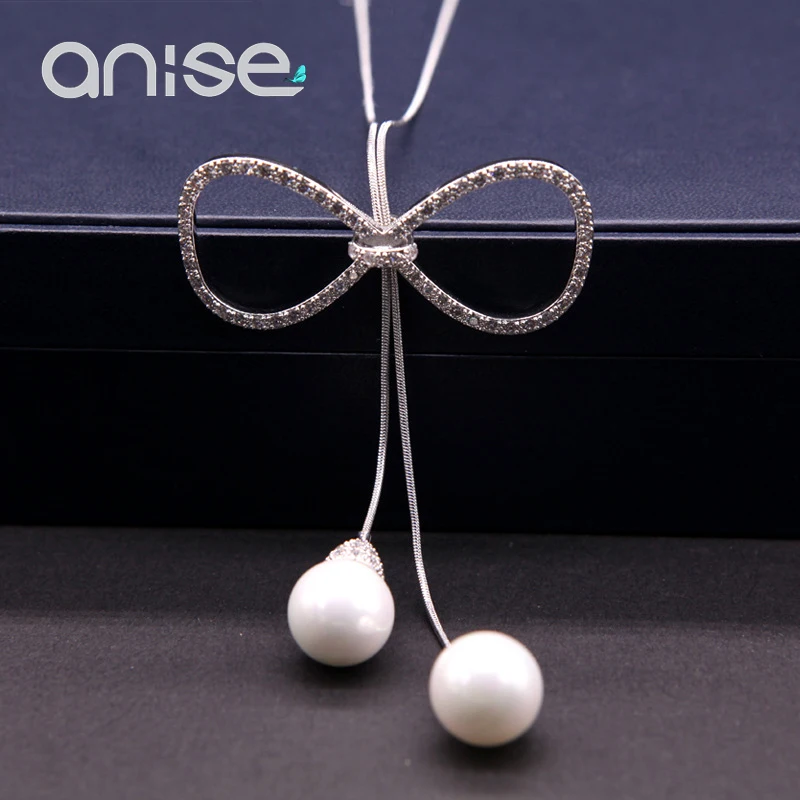 2017 Стразы длинное ожерелье с бантом цепочка на свитер кулон искусственным