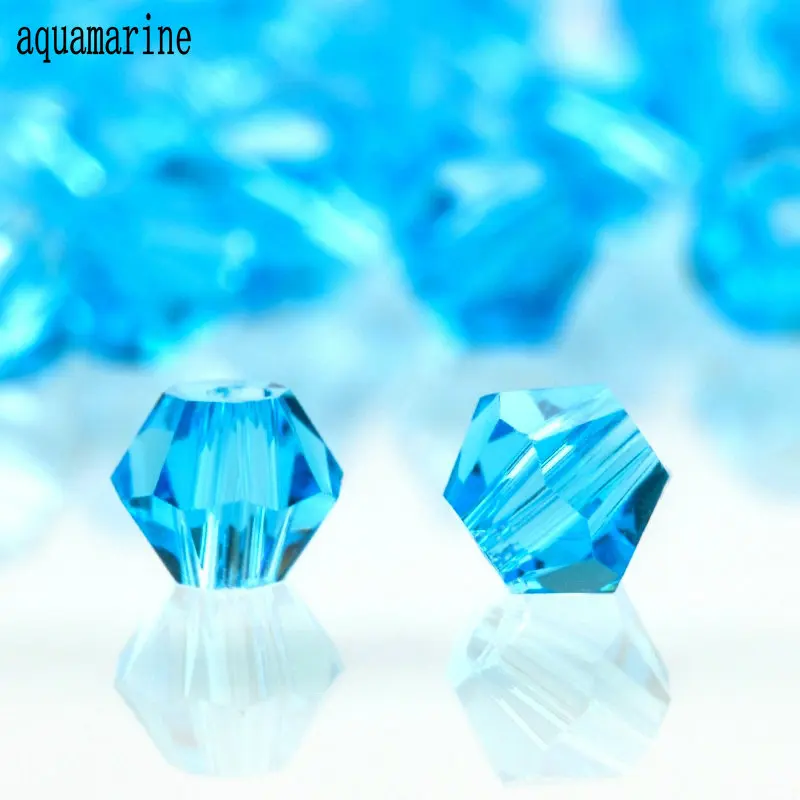 aquamarine AAA Качество 3 мм 4 мм 6 мм Подвески со стразами разделительные стеклянные бусины Свободные двухконусные бусины для изготовления ювелирных изделий ожерелье браслет DIY - Цвет: aquamarine