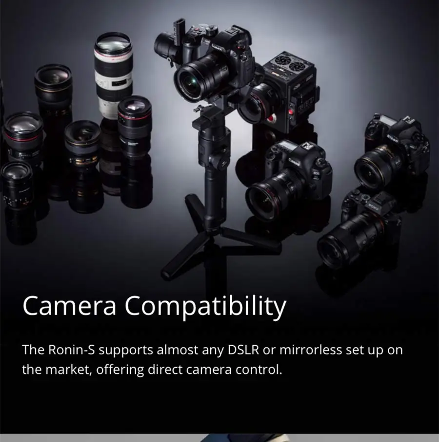 DJI Ronin-S Улучшенный 3-осевая стабилизация Камера Управление 3,6 кг тестирование нагрузки Ёмкость Max Срок службы батареи 12hrs Ronin S