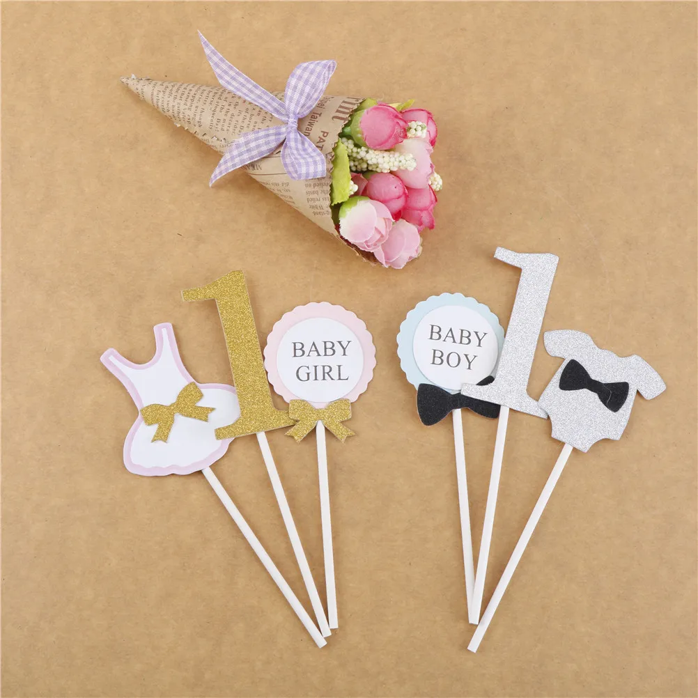 3 шт./компл. прекрасный сверкающий 1st День Рождения Лента бант кекс Топпер Декор